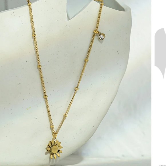 New 18K Gold Plated Daisy Diamond Necklace - Picture 2 of 6